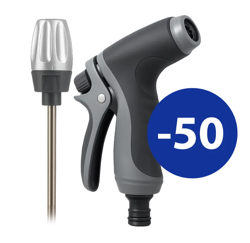 Portable hose nozzle attachment shown as a cleaning product offer